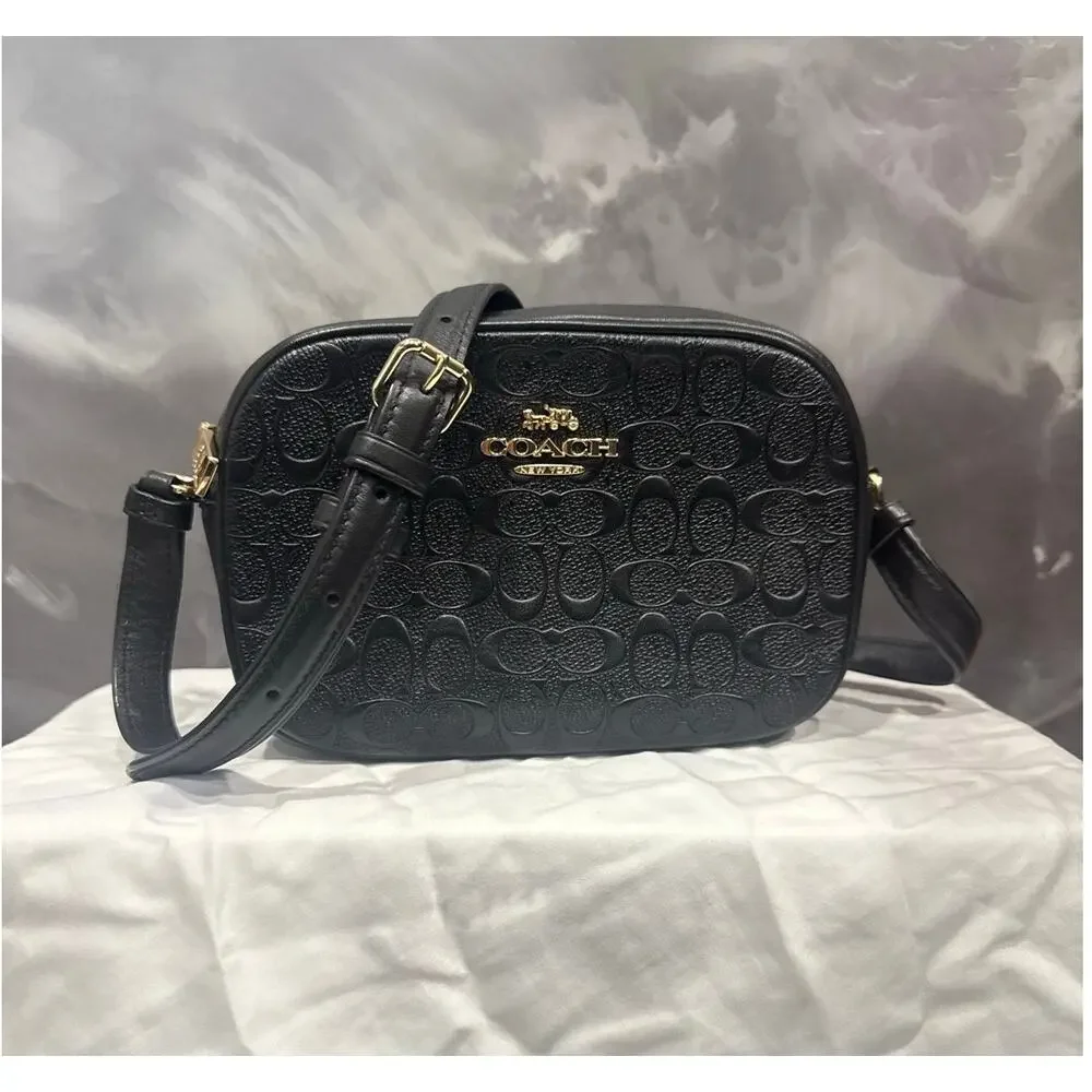 Coach Mini Jamie Camera Bag In Signature Leather Black Embossed Crossbody Bag